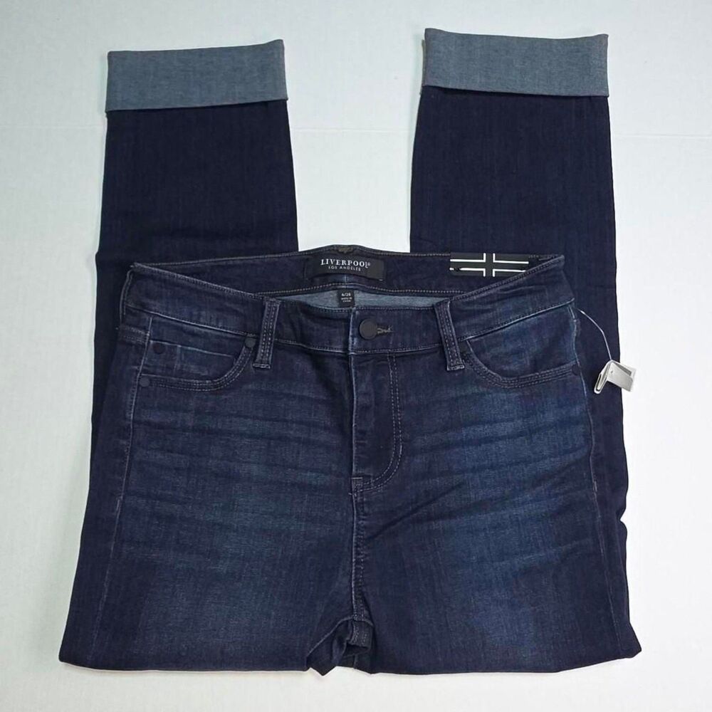 Liverpool Los Angeles Eco The Crop Cuffed Jeans Size 6/28 Dark Wash - Picture 4 of 7